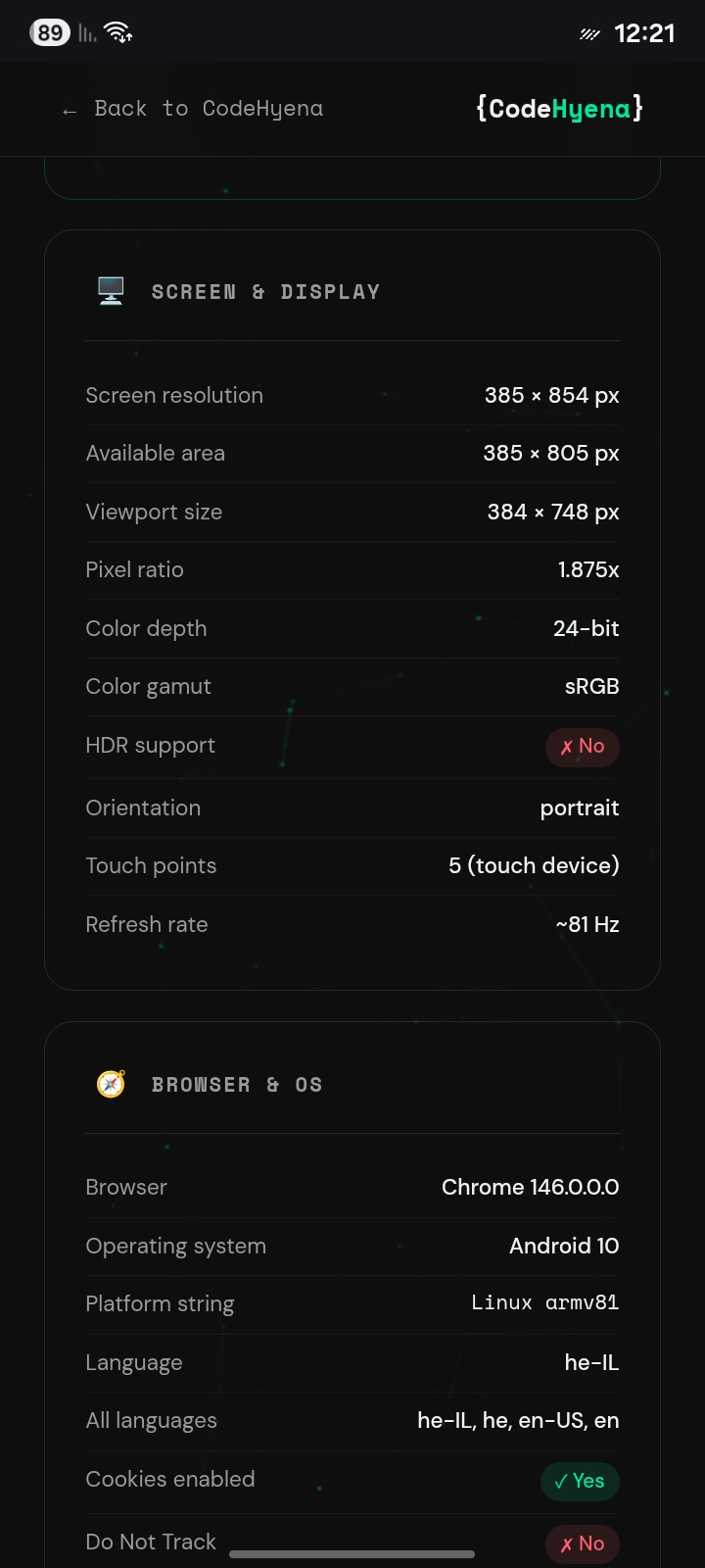 What's My Intel display